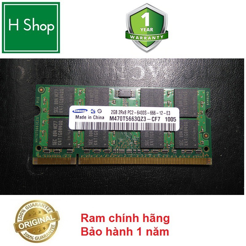 Ram laptop DDR2 2GB bus 800 - 6400s, hiệu SAMSUNG chính hãng, bảo hành 1 năm