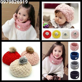 Sét mũ nồi len quả bông khăn ống cho bé