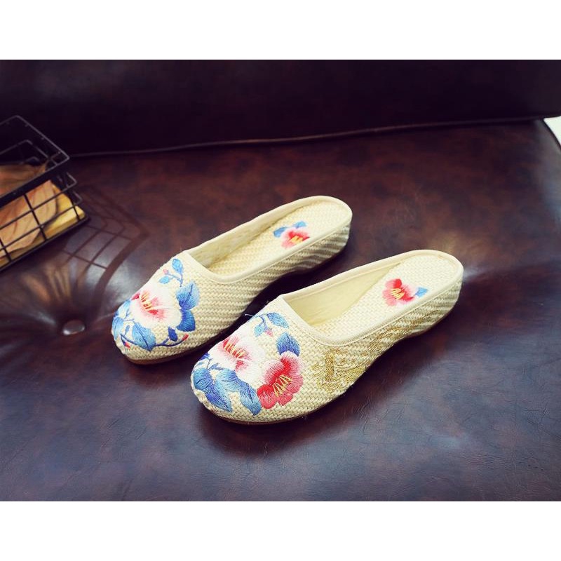 Dép Bít Mũi Vải Thêu Họa Tiết Dân Tộc Bắc Kinh Thời Trang Mùa Hè Cho Nữ 2] 18T-03