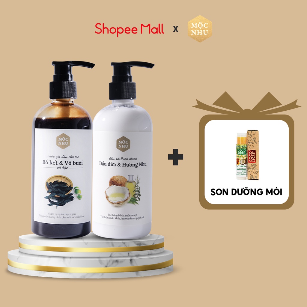 Combo Nước Gội Bồ Kết và Xả Mộc Nhu (300ml/chai) Giảm Rụng Tóc & Kích Thích Mọc Tóc Nhanh