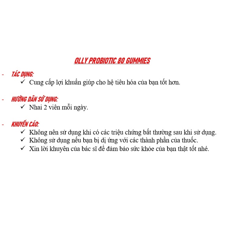 [DATE 09/2022] OLLY PROBIOTIC 80 GUMMIES (80 VIÊN)