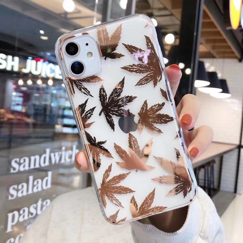 Golden hemp leaf Ốp lưng điện thoại iPhone11 Ốp lưng 11Promax 7Plus 7 8 8 X XR XSmax SE2020 Ốp lưng điện thoại Iphone vỏ mềm