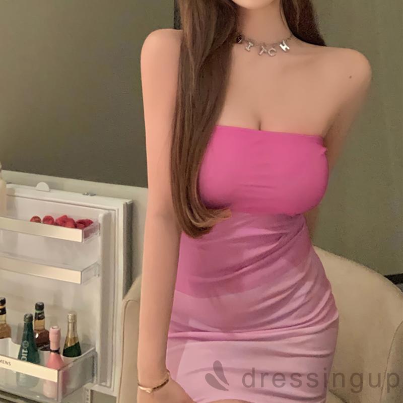 Đầm Không Dây Dáng Ôm Màu Gradient Thời Trang Mùa Hè Dành Cho Nữ