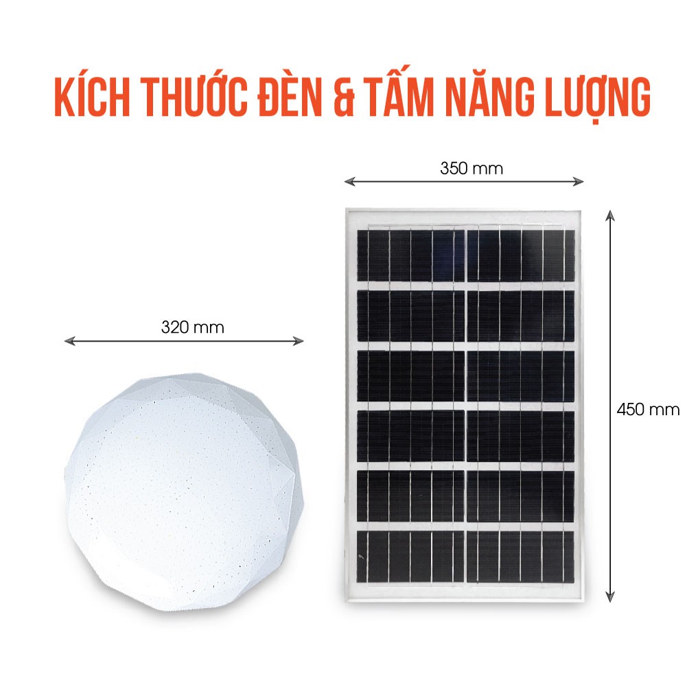 Đèn năng lượng mặt trời, đèn ốp trần trong nhà công suất 100W, chống nước tiêu chuẩn IP67, bảo hành 24 tháng