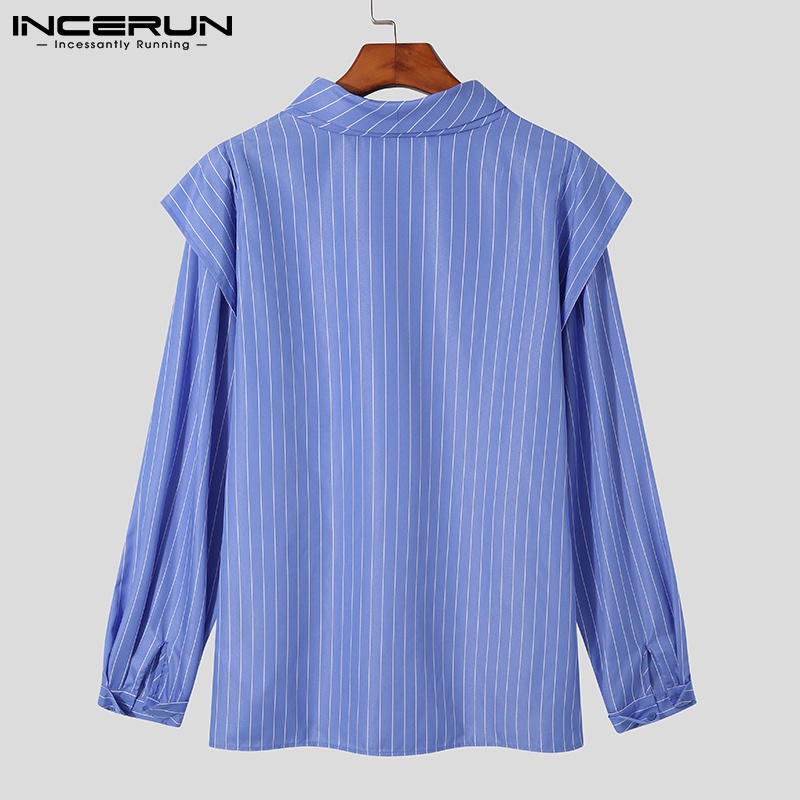Áo INCERUN họa tiết sọc kiểu dáng không đồng đều tay dài cổ cao dành cho nam