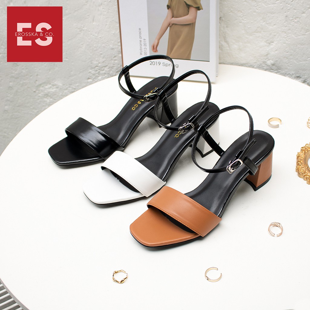 Giày sandal cao gót Erosska phối quai dây mảnh cao 5cm màu đen - EB030