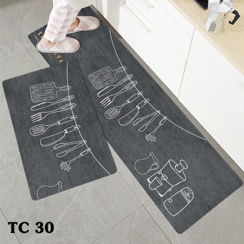 THẢM BẾP DẠ ÉP THẤM HÚT NƯỚC, 1 CẶP (40*60+ 40*120cm) CHỐNG TRƠN TRƯỢT