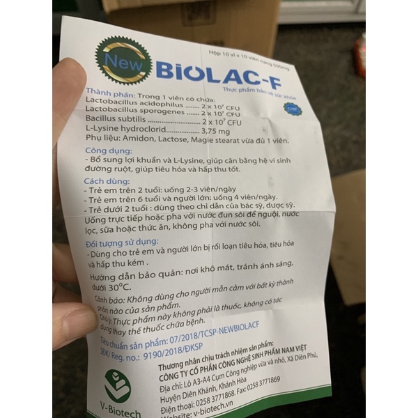 Men tiêu hoá Biolac 100 viên