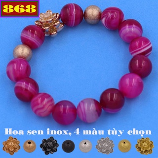 Vòng tay chuỗi hạt đá hồng sọc charm hoa sen 2 bi