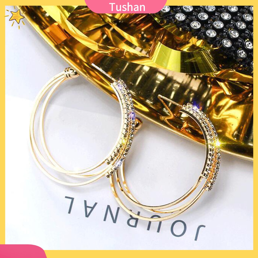 TUSH_Women Rhinestone Multi C Shape Circle Hoop Earrings Statement Party Jewelry Gift