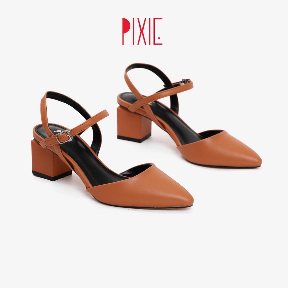 Giày Cao Gót 5cm Bít Mũi Quai Hậu Màu Nâu Pixie P125 ♈