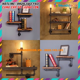 kệ gỗ treo tường kệ ống nước giá để sách kiêm treo quần áo decor vintage trang trí nhà, quán cafe