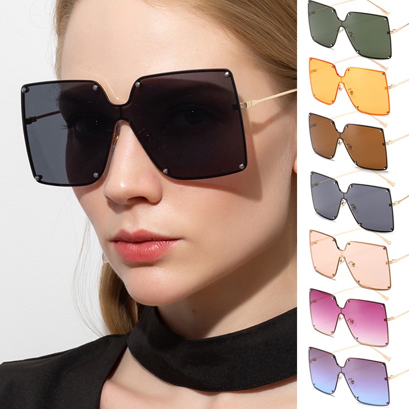 Kính Mát Gọng Vuông Oversize Chống Tia Uv400 Màu Gradient Phong Cách Unisex