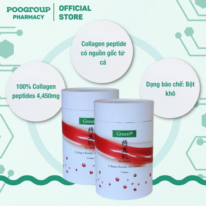Bột Collagen Nhật Bản – Kirehada Collagen Powder 100 Green Plus Đẹp da, chống lão hóa