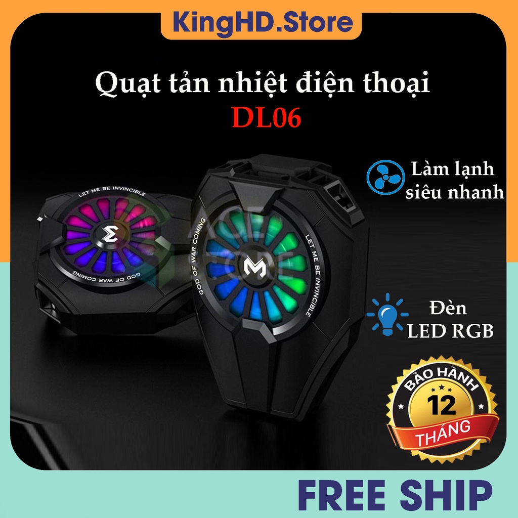 Quạt Tản Nhiệt Điện Thoại Sò Lạnh DL06, Tản Nhiệt Gaming Cho Điện Thoại - Làm Lạnh Cực Nhanh - LED RGB - KingHD Store