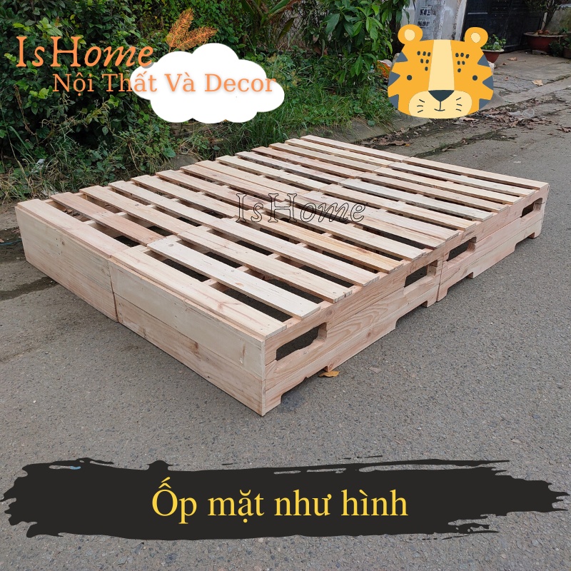 Giường Pallet Gỗ Thông 3 Tầng Đố Khuyết Cao 30cm