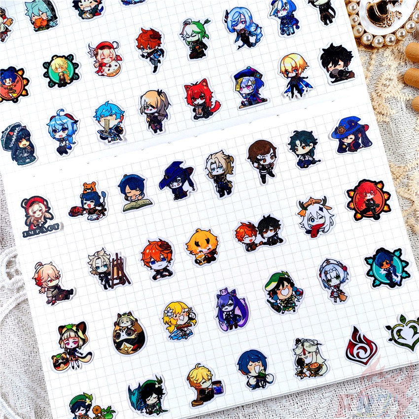 Set 120 miếng dán trang trí decal thiết kế Q Genshin Impact Q-A mini thời trang cho sổ lưu niệm album nhật ký DIY