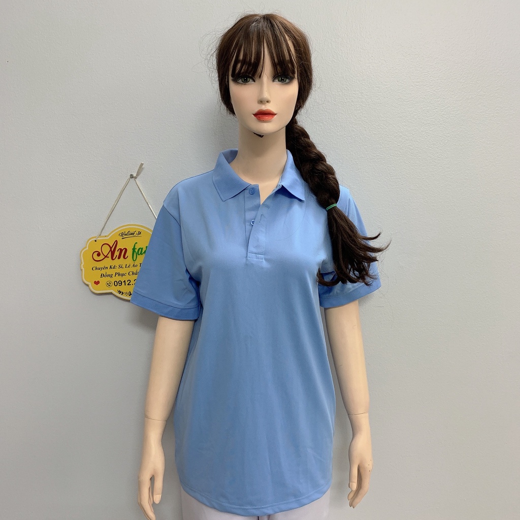 Áo polo màu xanh pastel mặc sáng da vải poly Thái cao cấp cho nam nữ _ Hình chụp thật