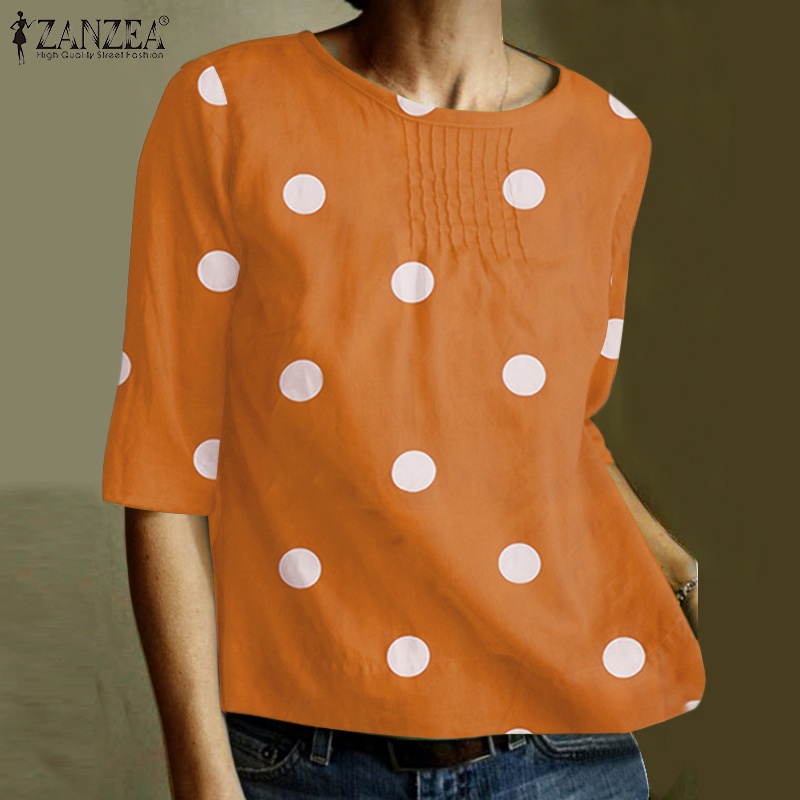 Zanzea Áo Nữ Tay Lửng Họa Tiết Chấm Bi Phong Cách Vintage