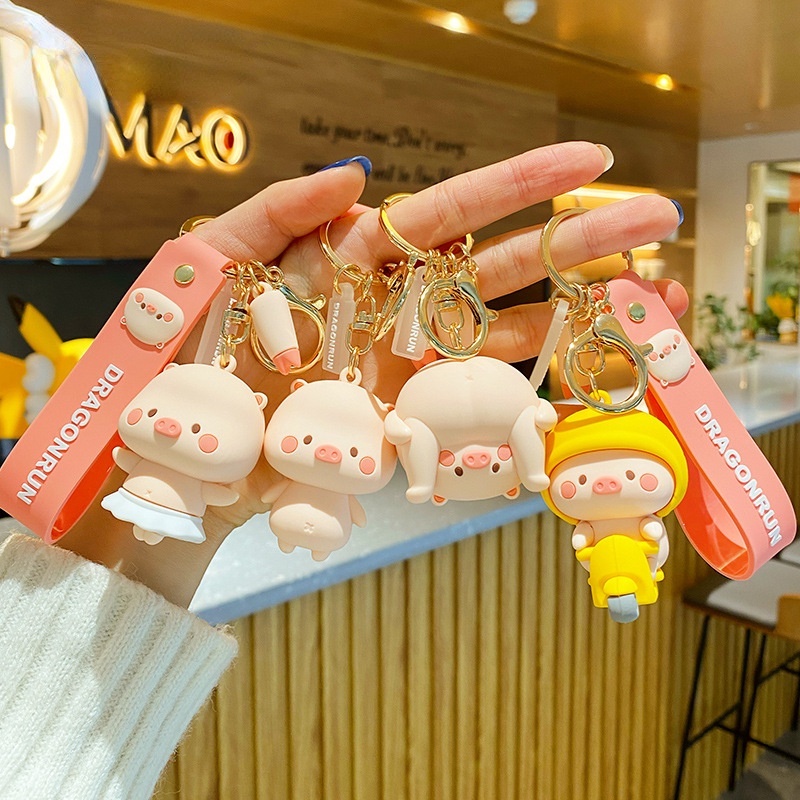Móc chìa khóa hình chú heo hoạt hình thiết kế sáng tạo dễ thương