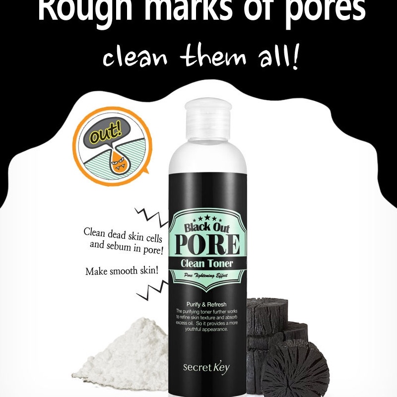 Toner Secret Key se khít lỗ chân lông dành cho da dầu Black Out Pore Clean Toner 250ml