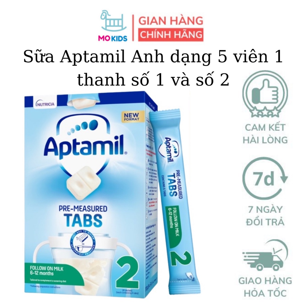 Sữa Aptamil Anh dạng 5 viên 1 thanh số 1 và số 2  - Mokids