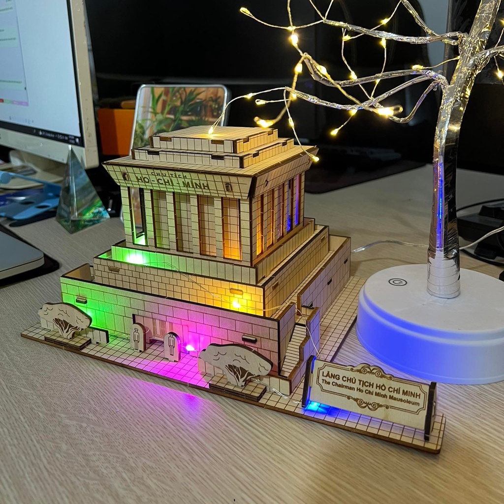 Đồ chơi lắp ráp gỗ 3D Mô hình Lăng Chủ tịch Hồ Chí Minh Bác - Tặng kèm đèn LED