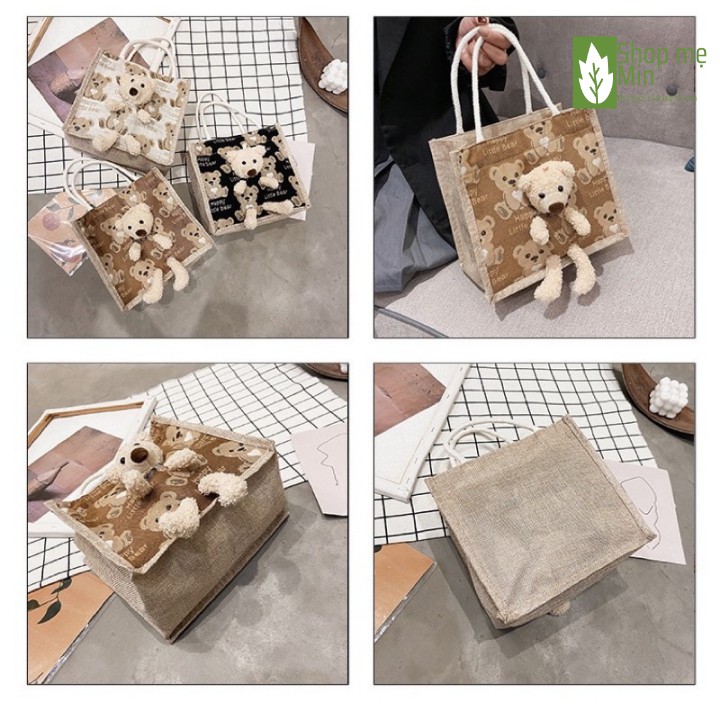 Túi Cói Hình Gấu Bông Siêu Xinh, Túi Vintage - MIN38