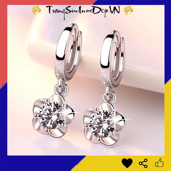 Bông tai nữ tòn ten rớt hoa đính đá phong cách Hàn Quốc siêu đẹp, dễ thương thích hợp đi dự tiệc, số lượng 1 đôi