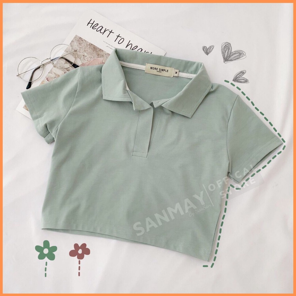 Áo Kiểu Croptop SanJoli Áo Polo Nữ Trắng Trơn tay ngắn sexy Hàn Quốc giá rẻ Jennie Cá tính thể thao AO018 | BigBuy360 - bigbuy360.vn