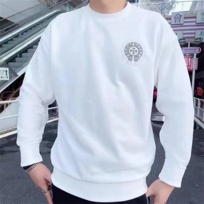 CHROME HEARTS Áo sweater cổ tròn in hình cây thánh giá màu bạc giản dị cho nam và nữ