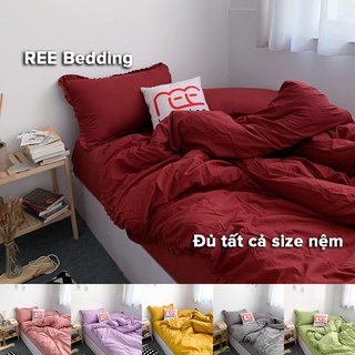 Bộ chăn ga gối REE Bedding chất Cotton TC BÈO trơn nhiều màu đủ size giường nệm 1m2, 1m4, 1m6, 1m8
