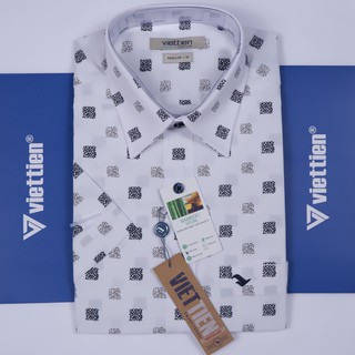 Áo sơ mi việt tiến tay ngắn lai ngang họa tiết mã 6q2012