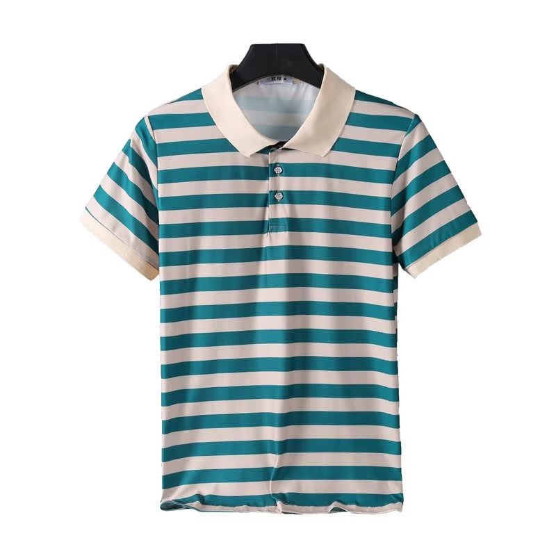 Áo Thun POLO Tay Ngắn Dáng Rộng Họa Tiết Kẻ Sọc Phong Cách Hong Kong Thời Trang Cho Nam Size M-3XL