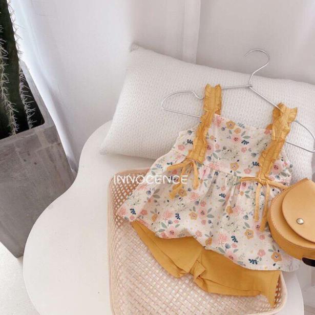 Đồ bộ bé gái 8 đến 18 kg quần áo họa tiết hoa nhí viền - bộ quần áo trẻ em xinh xắn