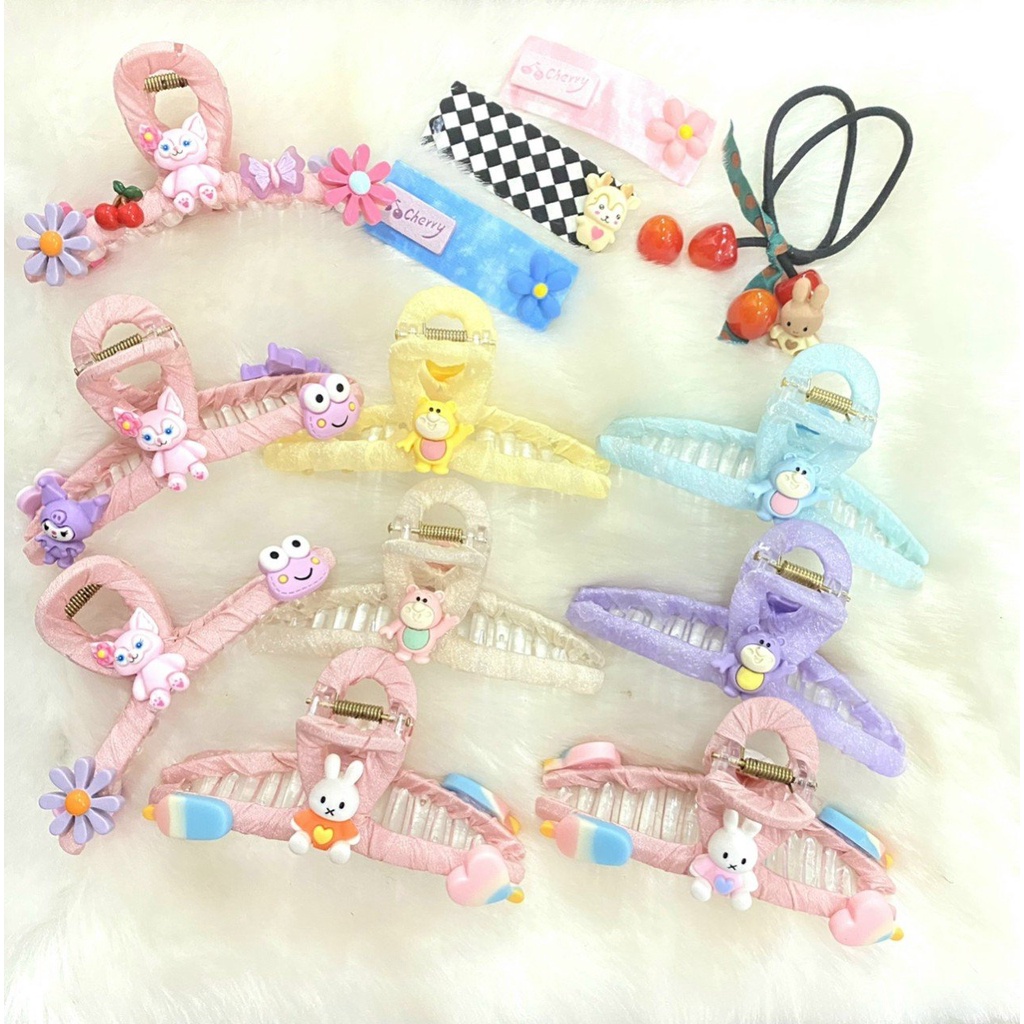 Kẹp càng cua (gấp tóc) nhựa Quấn vải đính icon độc đáo xinh xắn Kaka