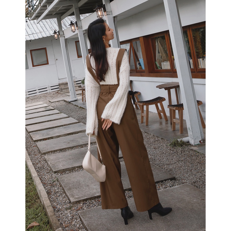 Quần ống rộng lưng cao 2 cách mặc (kèm belt) nữ Air Space Lady 2141823003