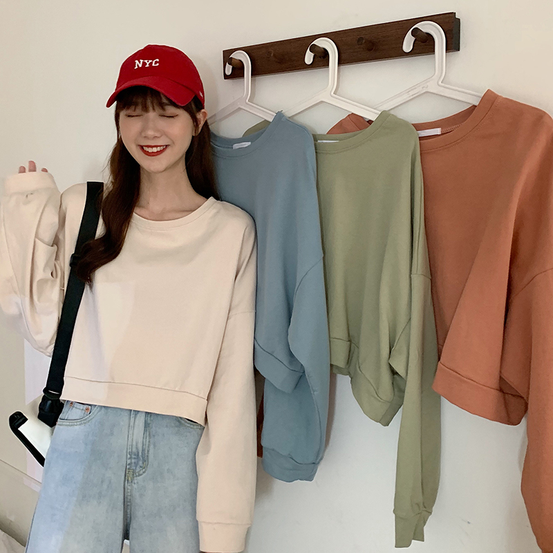 SUXI Áo Sweater Tay Dài Cổ Tròn Dáng Rộng Thời Trang Xinh Xắn Cho Nữ