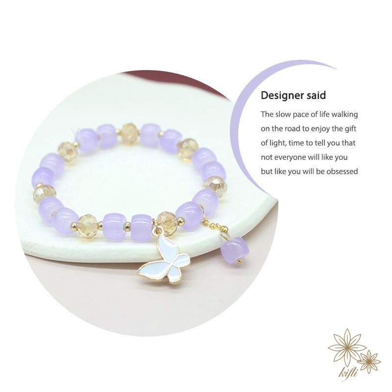 Vòng tay chuỗi hạt pha lê nhiều màu hình hoa cúc/bướm thời trang ngọt ngào cho nữ