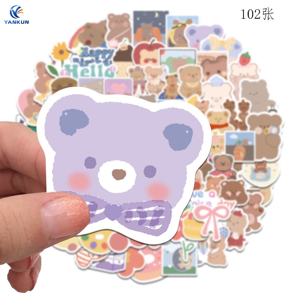Bộ 102 Miếng Dán Hoạt Hình Gấu Phong Cách Hàn Quốc Chống Thấm Nước Trang Trí Đa Ứng Dụng