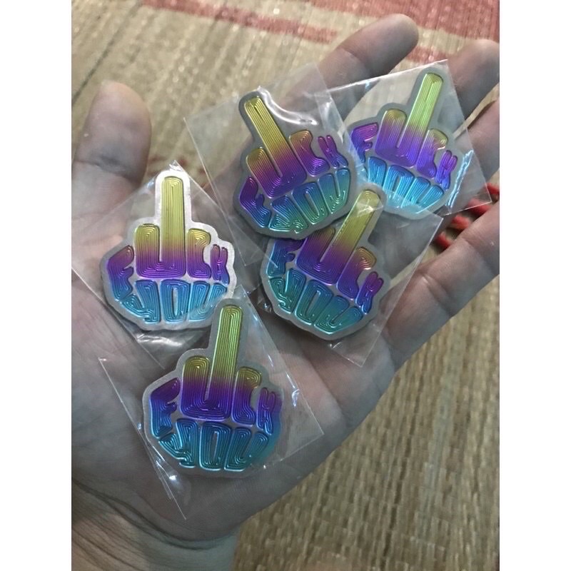Logo titanlium chữ FUCK YOU dán xe có sẵn keo 3m
