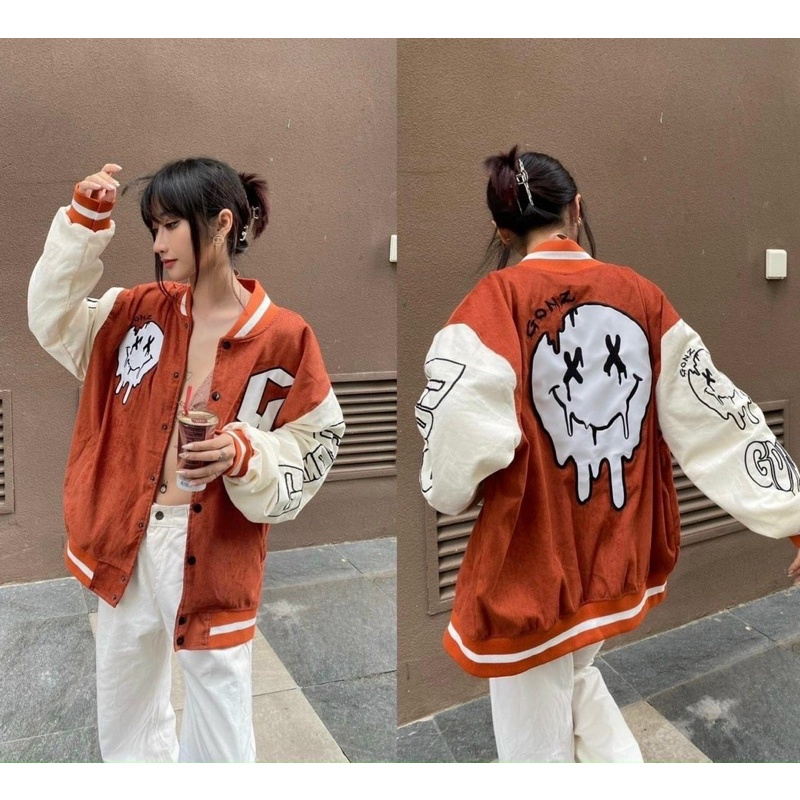 Áo Bomber Nhung Gân Thêu G Chất Nhung Mịn Đẹp Form rộng Unisex Nam Nữ Couple