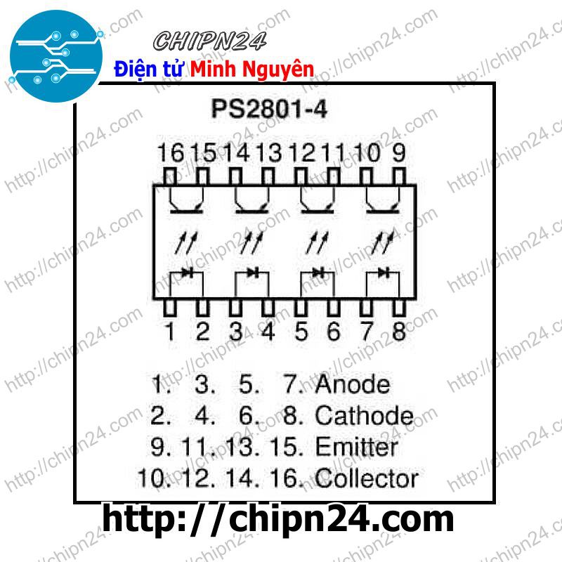 [1 CON] IC PS2801-4 SOP-16 (SMD Dán) (Transistor Output Optocouplers PS2801 2801 50mA 80V)