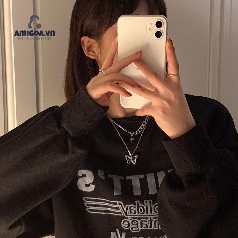 ✨✨Vòng cổ Hình Con Bướm Xếp Chồng Phong Cách Hip Hop Thời Trang Thu Đông