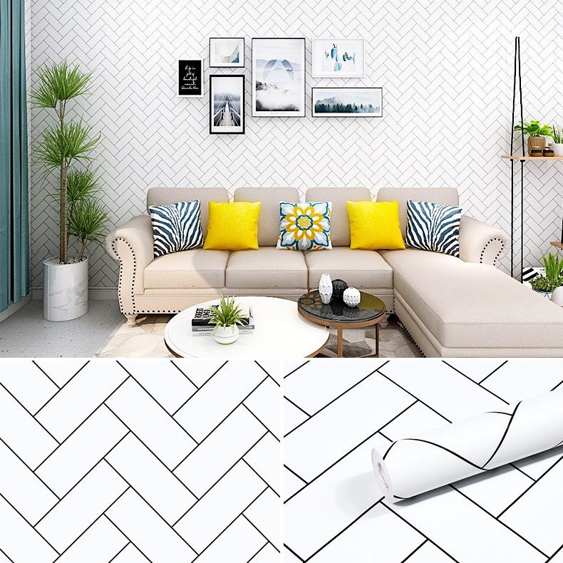 Decal giấy dán tường ĐƯỜNG CHÉO TRẮNG khổ 45cm keo sẵn