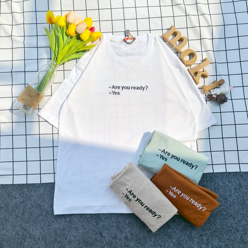 Áo phông áo thun nam nữ tay lỡ from rộng freesize chất cotton thoáng mát in hình chữ thêu Are you mokishop