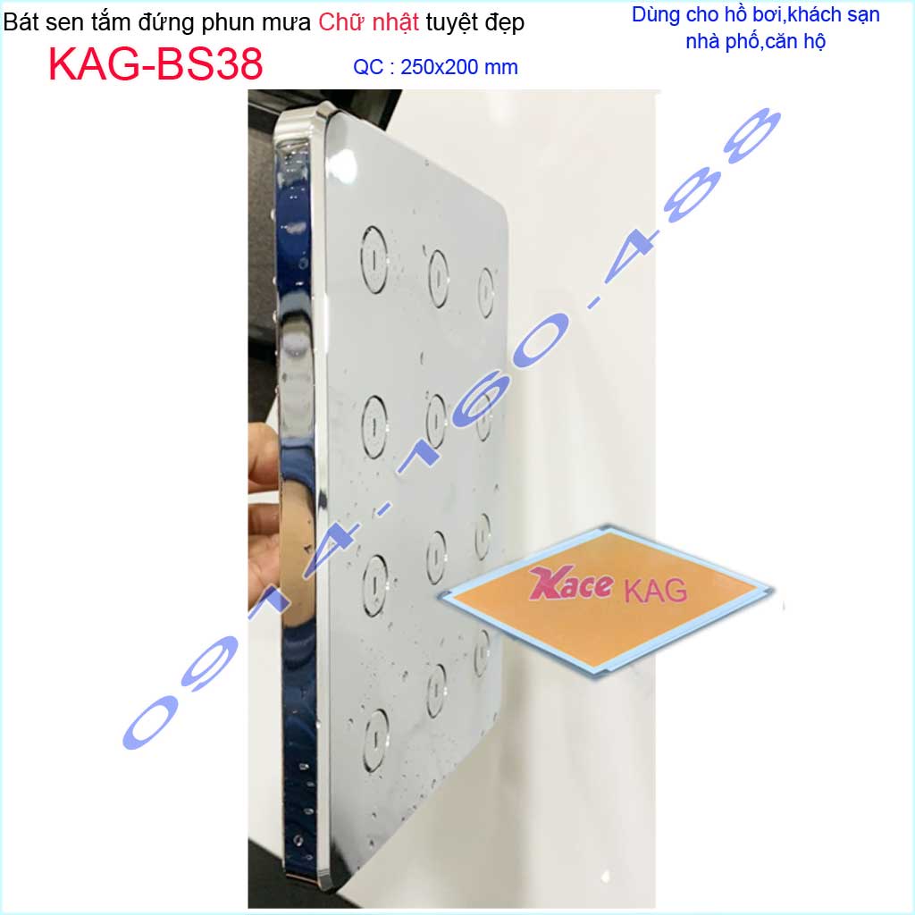 Bát sen tắm đứng vuông 20x20 cm KAG-BS38, đầu sen phun mưa tia nước đều thiết kế mới thời trang sang trọng tuyệt đẹp