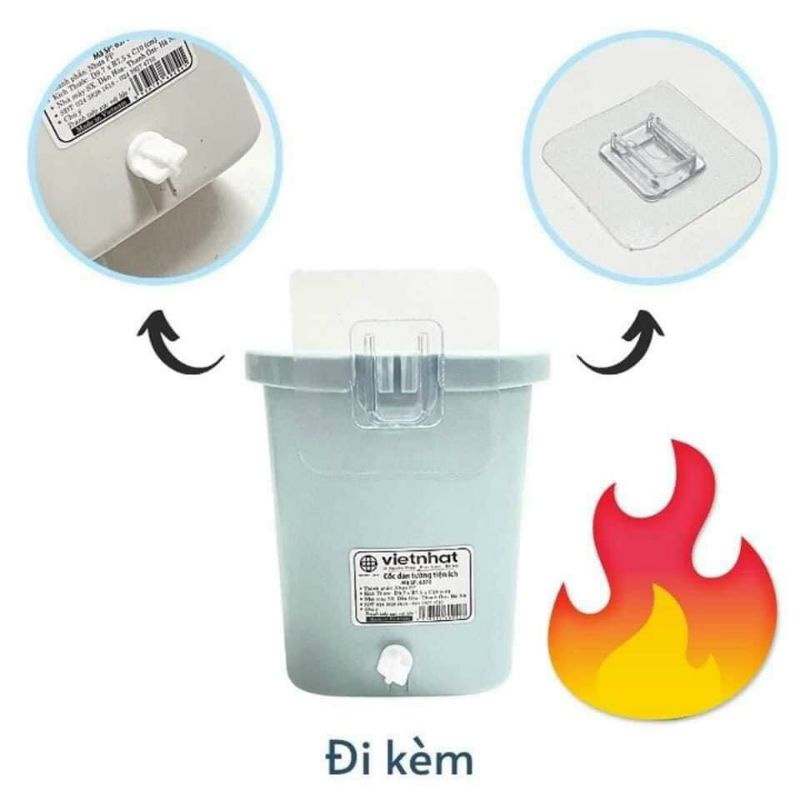 [ 02 cái ] Cốc đựng bàn chải Việt Nhật dán tường- ly nhựa kem đánh răng có lỗ thoát nước