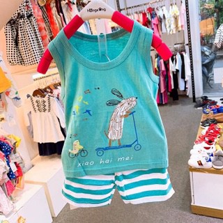 [Được chọn mẫu] Bộ ba lỗ cotton xuất hàn cho bé trai bé gái hàng quảng châu size 7-18kg