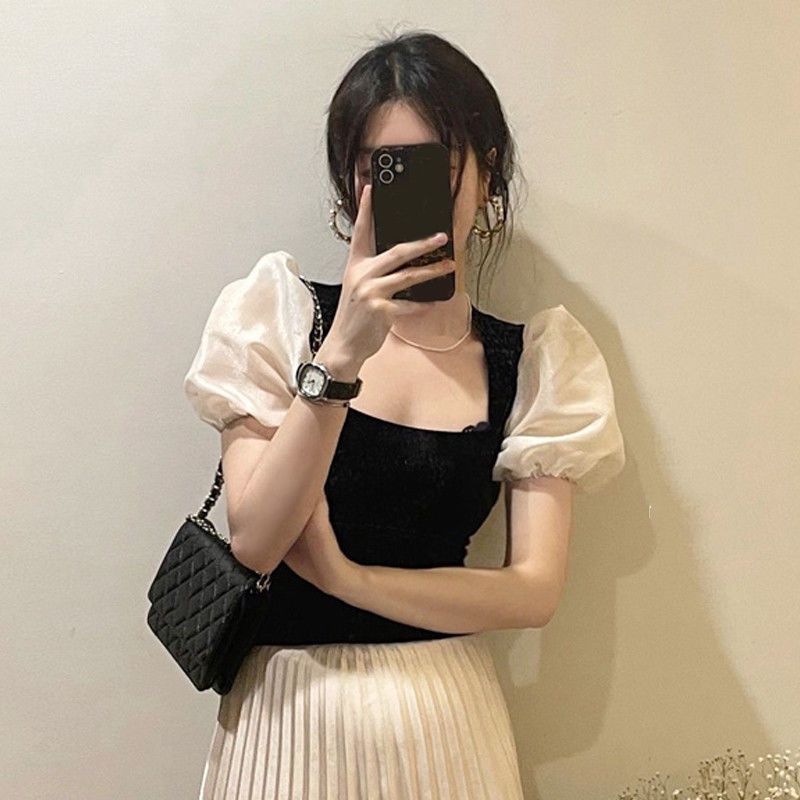 Áo kiểu Pure Cube cổ vuông tay phồng phong cách Hàn Quốc thời trang mùa hè xinh xắn cho nữ